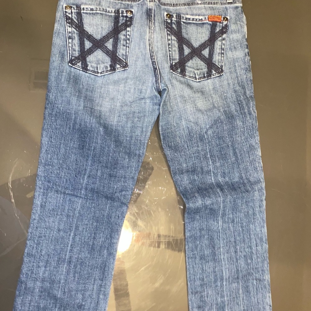 7 For All Mankind Mia Criss Cross Cropped Jeans Medium Wash Women's Size 29